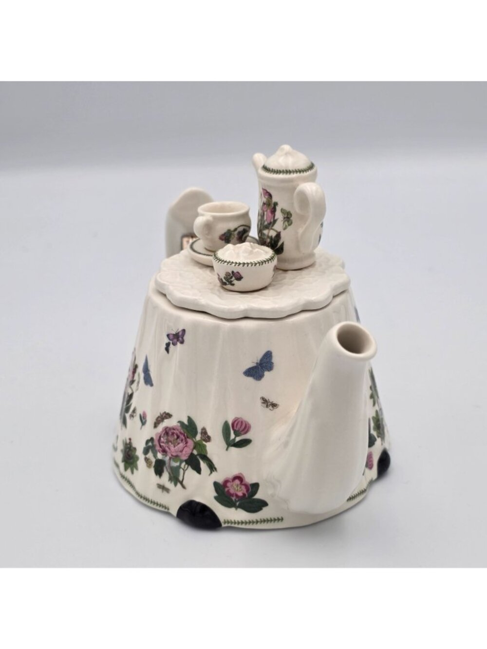 Miniature Portmeirion Botanic Garden Victorian Teapot Topper Floral Butterfly - Picture 5 of 10